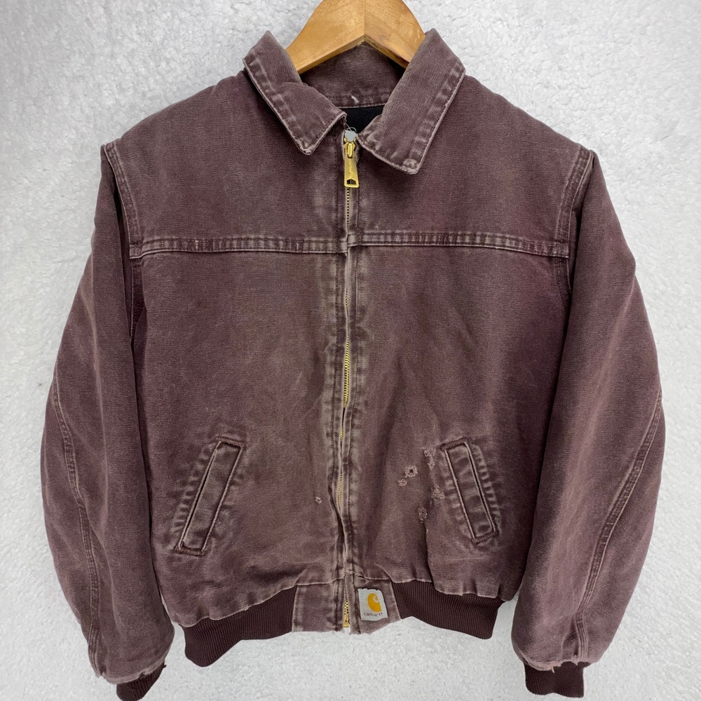 Carhartt Santa Fe Jacket Quilt Lined Youth Large Y02 BRG Burgundy Distressed